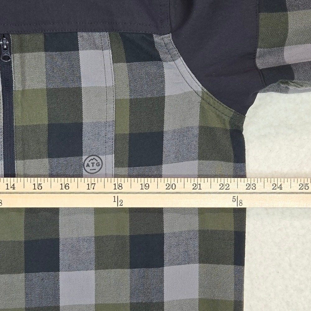 Wrangler ATG Shirt Mens L Green Plaid Flannel Hybrid Utility Trekking Yoke - Picture 11 of 13